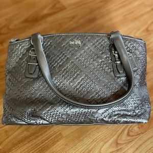 BRAND NEW AUTHENTIC COACH bag. Gunmetal gray. Woven leather. Blue satin interior